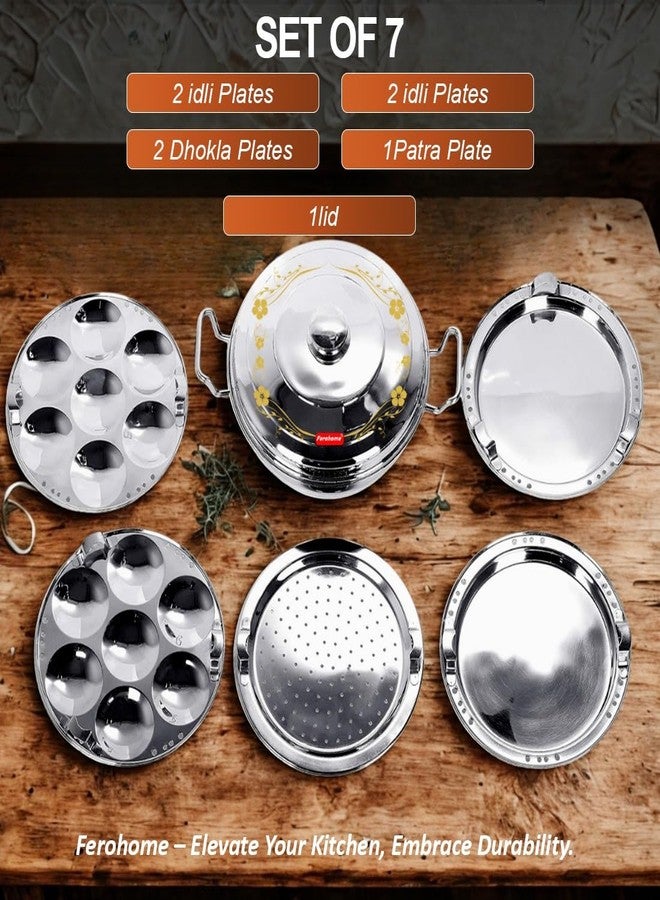 Ferohome 4.5 Ltr Stainless Steel 3 in 1Multi Kadai | Includes Free Multi Fiber Cloth| Idli,Dhokla & Patra Maker with 2 Idli Plates, 2 Dhokla Plates, 1 Patra Plate & Lid | Rounded Edges with Durable Grip & Sandwich Bottom - Image 3
