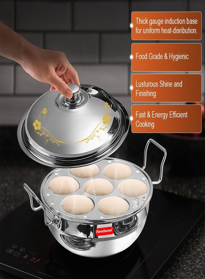 Ferohome 4.5 Ltr Stainless Steel 3 in 1Multi Kadai | Includes Free Multi Fiber Cloth| Idli,Dhokla & Patra Maker with 2 Idli Plates, 2 Dhokla Plates, 1 Patra Plate & Lid | Rounded Edges with Durable Grip & Sandwich Bottom - Image 4