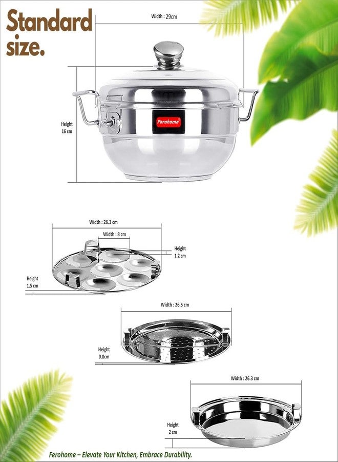 Ferohome 4.5 Ltr Stainless Steel 3 in 1Multi Kadai | Includes Free Multi Fiber Cloth| Idli,Dhokla & Patra Maker with 2 Idli Plates, 2 Dhokla Plates, 1 Patra Plate & Lid | Rounded Edges with Durable Grip & Sandwich Bottom - Image 2