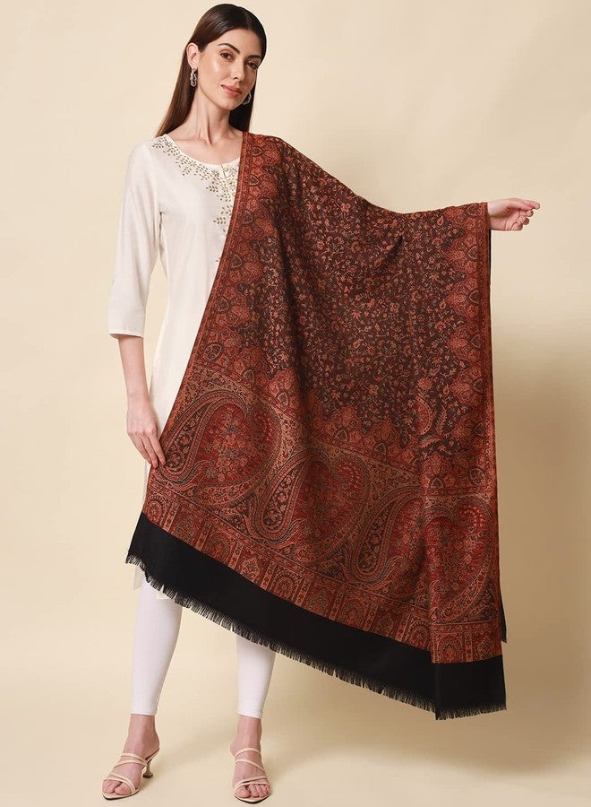 Pashmoda- Women's Faux Pashmina Jamawar Shawl, Wrap (SIZE: 40X80 Inches) (Black) - Image 2