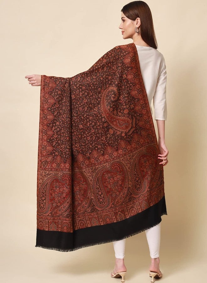 Pashmoda- Women's Faux Pashmina Jamawar Shawl, Wrap (SIZE: 40X80 Inches) (Black) - Image 3