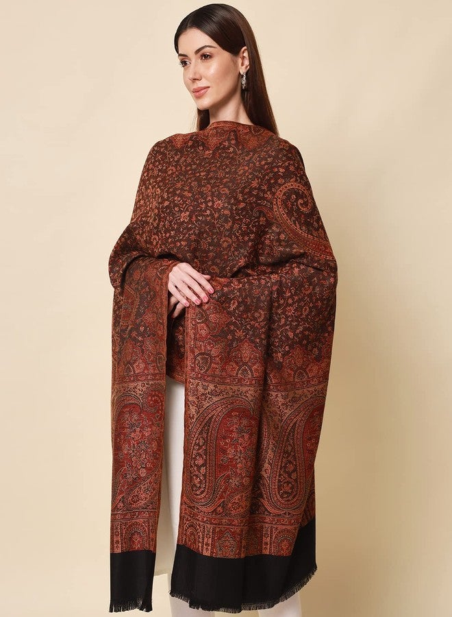Pashmoda- Women's Faux Pashmina Jamawar Shawl, Wrap (SIZE: 40X80 Inches) (Black) - Image 4