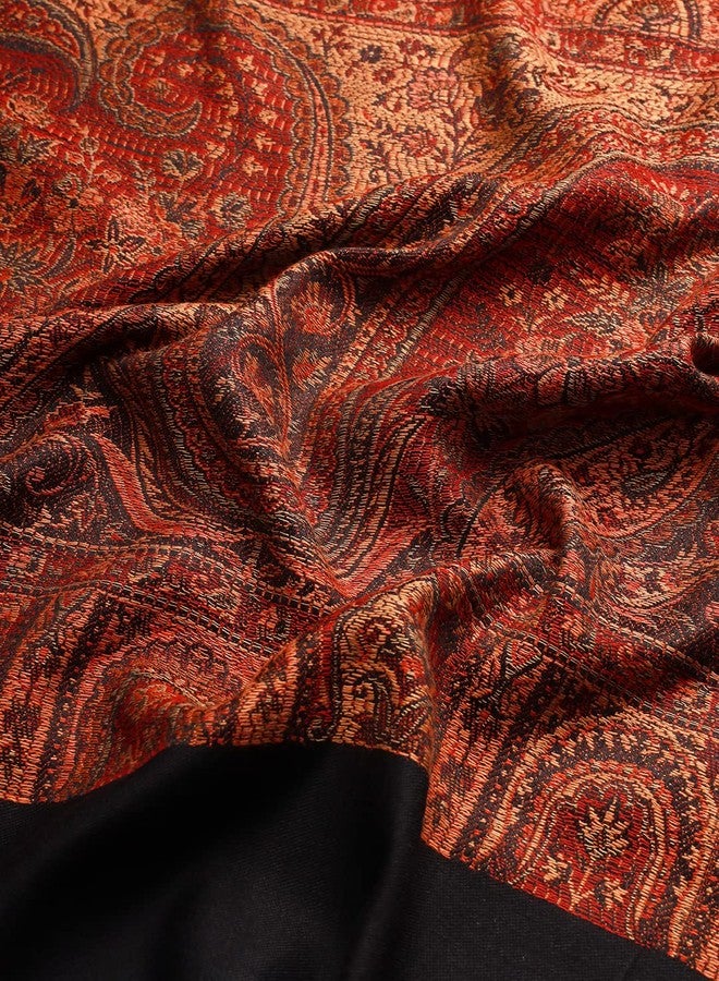 Pashmoda- Women's Faux Pashmina Jamawar Shawl, Wrap (SIZE: 40X80 Inches) (Black) - Image 5