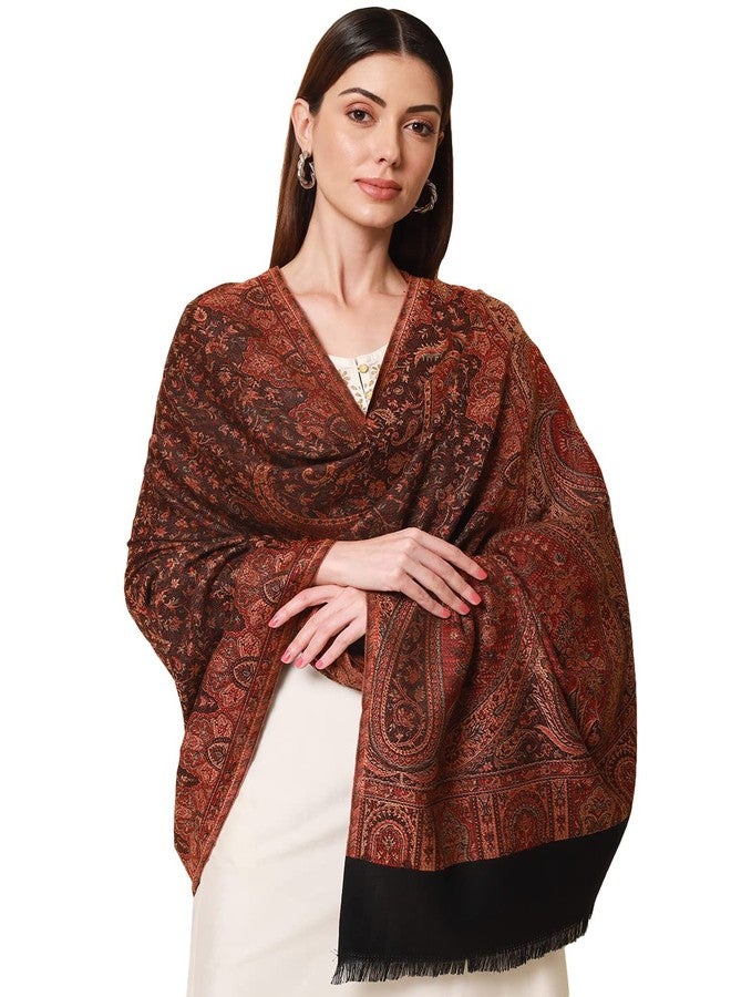 Pashmoda- Women's Faux Pashmina Jamawar Shawl, Wrap (SIZE: 40X80 Inches) (Black) - Image 1