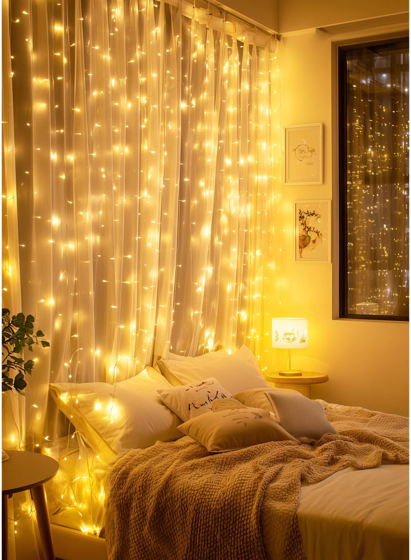 Solerconm 3M*1M Minetom Curtain String Lights with Remote Control, 100 LED Fairy Lights USB Powered, 8 Lighting Modes, Warm White Curtain Lights for Bedroom, Wedding, Party, and Home Decoration - Image 3
