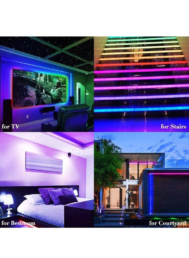 جينيكست أضواء شريط LED 15 متر RGB حبل يتغير لونها مع وحدة تحكم بلوتوث تنطبق على التلفزيون وغرفة النوم والحفلات والديكور المنزلي 49.2 قدمًا) ، 2 × 7.5 متر - Image 2