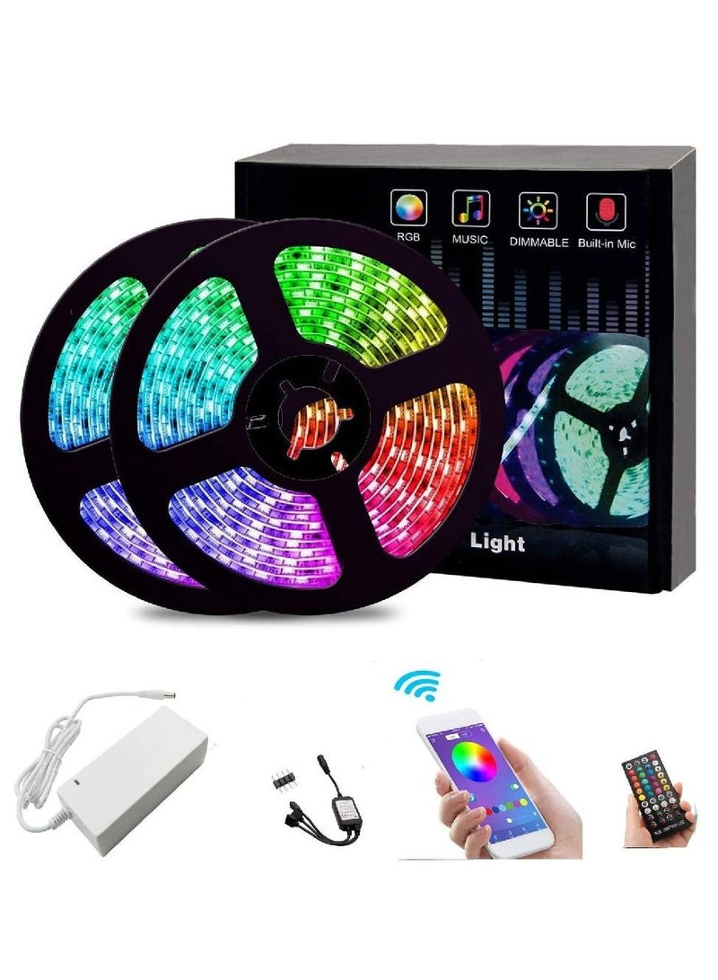 جينيكست أضواء شريط LED 15 متر RGB حبل يتغير لونها مع وحدة تحكم بلوتوث تنطبق على التلفزيون وغرفة النوم والحفلات والديكور المنزلي 49.2 قدمًا) ، 2 × 7.5 متر - Image 1