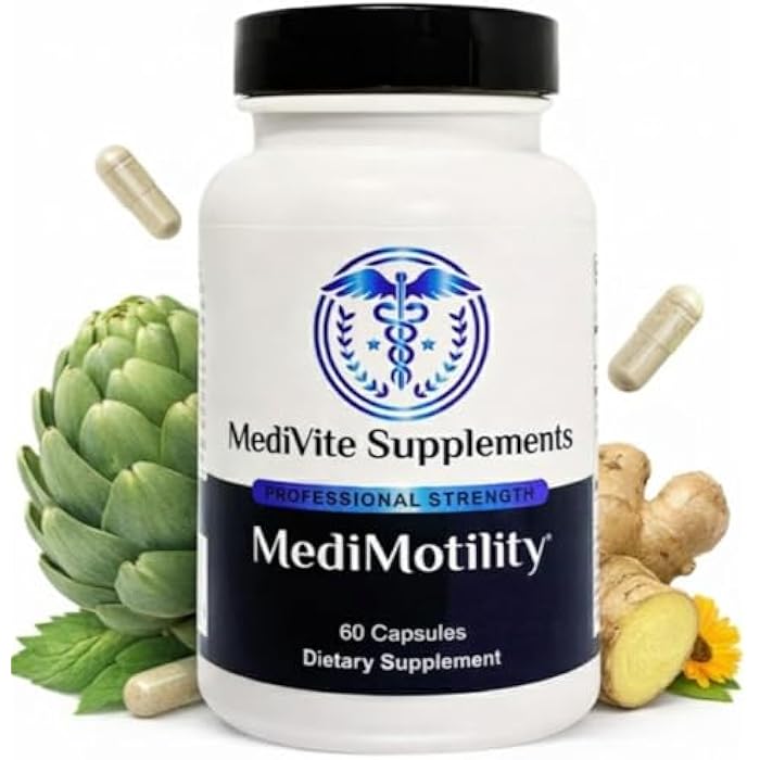 MediVite Supplements MediMotility 60ct – Physician-Approved Supplement for Healthy Gut Motility & Digestive Function – with Ginger Root & Artichoke Extract – GI & Bloating Support for Men & Women - Image 1