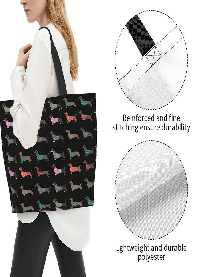 aportt Dachshund Reusable Grocery Bag Cute Tote Bag Shopping Bag Canvas Bag with Strong Handle Washable Bag for Beach Travel, Dachshund, Medium - Image 4