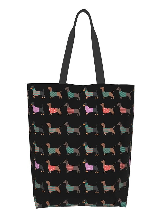 aportt Dachshund Reusable Grocery Bag Cute Tote Bag Shopping Bag Canvas Bag with Strong Handle Washable Bag for Beach Travel, Dachshund, Medium - Image 2