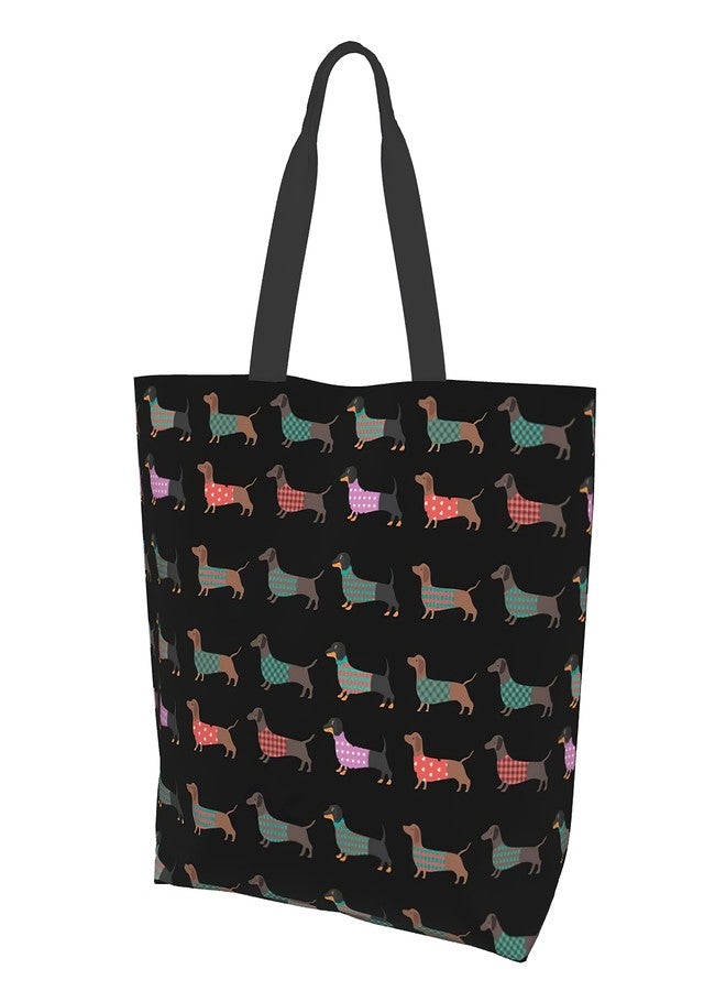 aportt Dachshund Reusable Grocery Bag Cute Tote Bag Shopping Bag Canvas Bag with Strong Handle Washable Bag for Beach Travel, Dachshund, Medium - Image 1