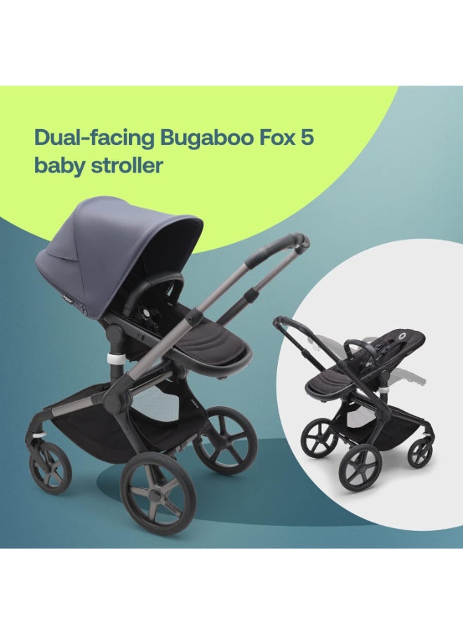 Fox 5 All - Terrain Stroller, 2 - In - 1 Baby Stroller With Full Suspension, Easy Fold, Spacious Bassinet, Extendable Toddler Seat, One - Handed Maneuver Ability (Graphite - Stormy Blue)