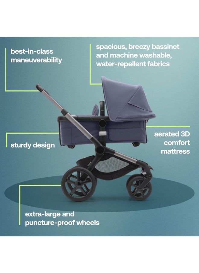 Fox 5 All - Terrain Stroller, 2 - In - 1 Baby Stroller With Full Suspension, Easy Fold, Spacious Bassinet, Extendable Toddler Seat, One - Handed Maneuver Ability (Graphite - Stormy Blue)