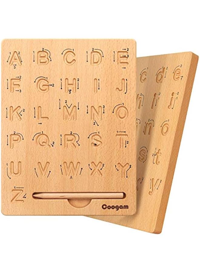 Wooden Alphabet Tracing Board Double Sided Montessori Learning Toy Fine Motor Skills Practice Educational Game for Preschool Kids Ages Three to Five - Image 1
