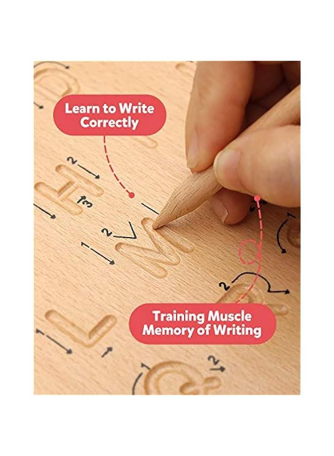 Wooden Alphabet Tracing Board Double Sided Montessori Learning Toy Fine Motor Skills Practice Educational Game for Preschool Kids Ages Three to Five - Image 3