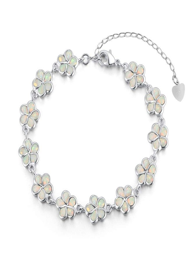 CiNily Sterling Silver Plated White Opal Flower Bracelet-Plumeria Hawaiian Flower Link Tennis Bracelet for Women October Birthstone Bracelet - Image 1