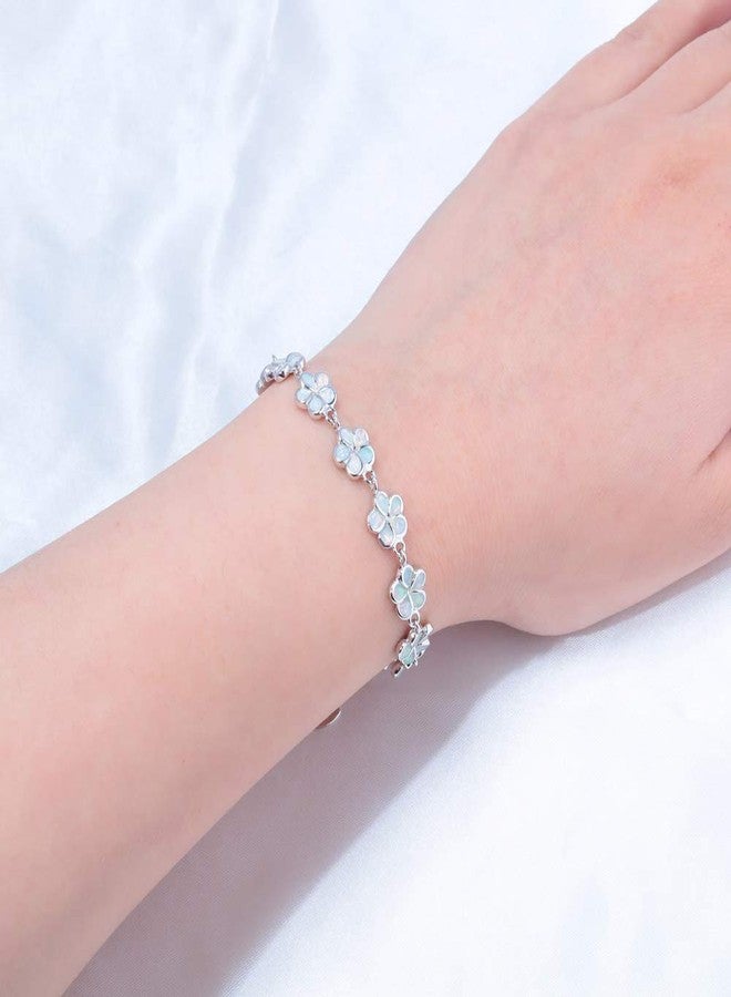 CiNily Sterling Silver Plated White Opal Flower Bracelet-Plumeria Hawaiian Flower Link Tennis Bracelet for Women October Birthstone Bracelet - Image 3