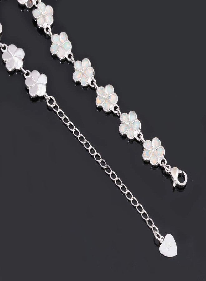 CiNily Sterling Silver Plated White Opal Flower Bracelet-Plumeria Hawaiian Flower Link Tennis Bracelet for Women October Birthstone Bracelet - Image 5