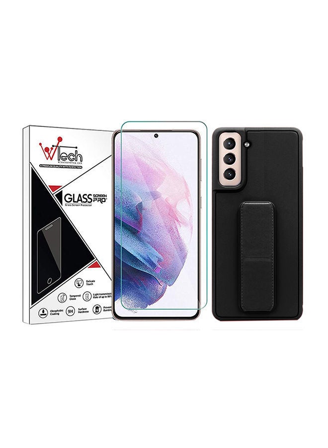 NIBEMINENT 9H Tempered Glass Screen Protector With Silicone Protective Case Cover For Samsung Galaxy S21 Plus 5G Black/Clear - Image 1