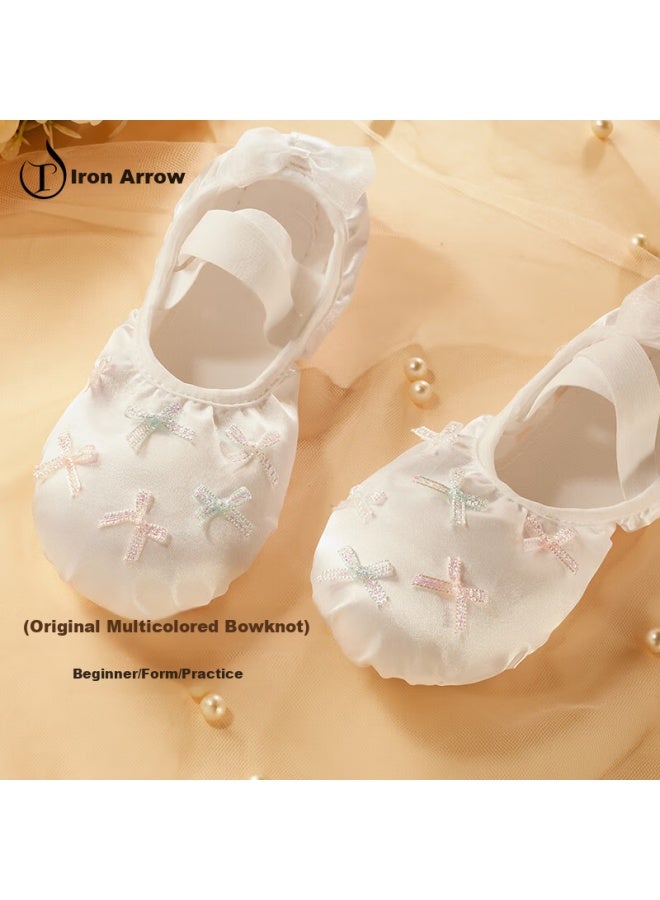 Tiejian Children's Dance Shoes Slip-on Satin White Ballet Practice Shoes Girls Chinese Dance Shoes White Size 34 - Image 1