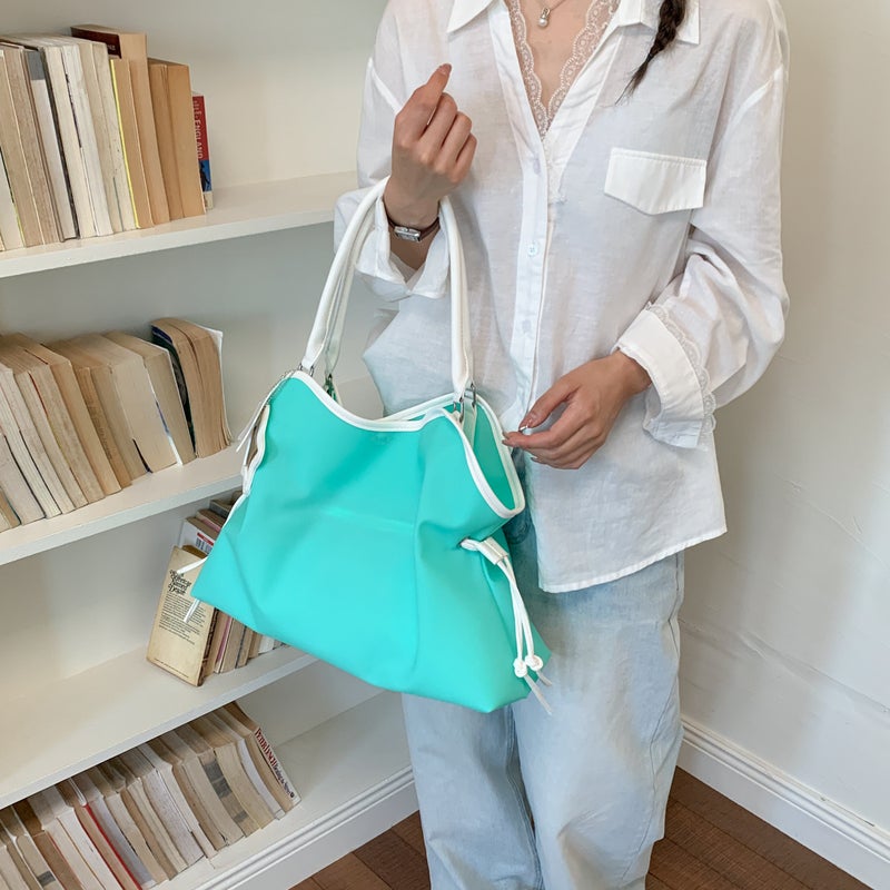 Tiffany Blue Cloud Tote Bag with Drawstring, Large Capacity Commuter Handbag Shoulder Bag for Women - Image 1