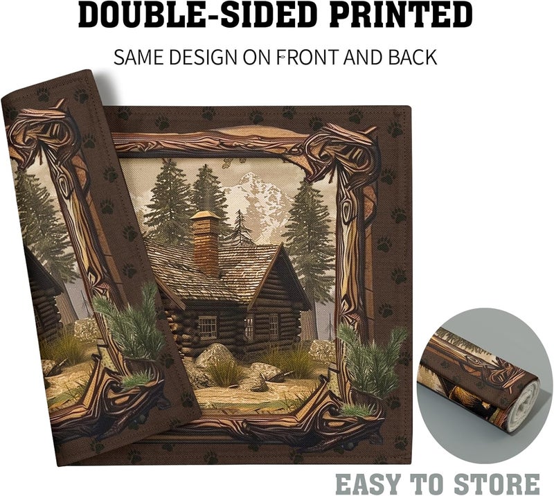 Granbey Bear Placemats Set of 4  Lodge Cabin Place Mats 12x18 Inch Rustic Farmhouse Wild Animal Table Mats Country Woodland Kitchen Mats for Dining Table - Image 5