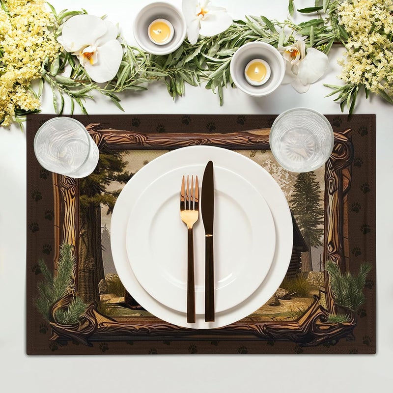 Granbey Bear Placemats Set of 4  Lodge Cabin Place Mats 12x18 Inch Rustic Farmhouse Wild Animal Table Mats Country Woodland Kitchen Mats for Dining Table - Image 3