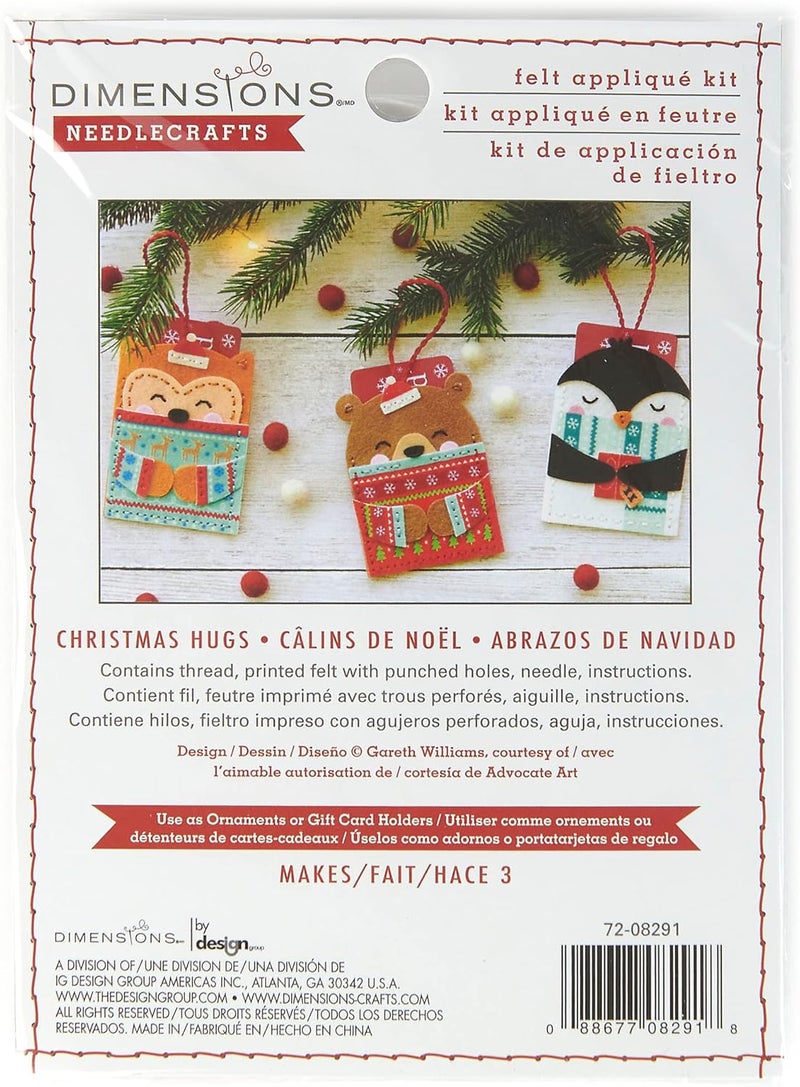 Dimensions 72-08291 DIY Christmas Ornaments and Gift Card Holders Felt Applique Kit, Sizes Vary, Multicolor, 4pcs - Image 1