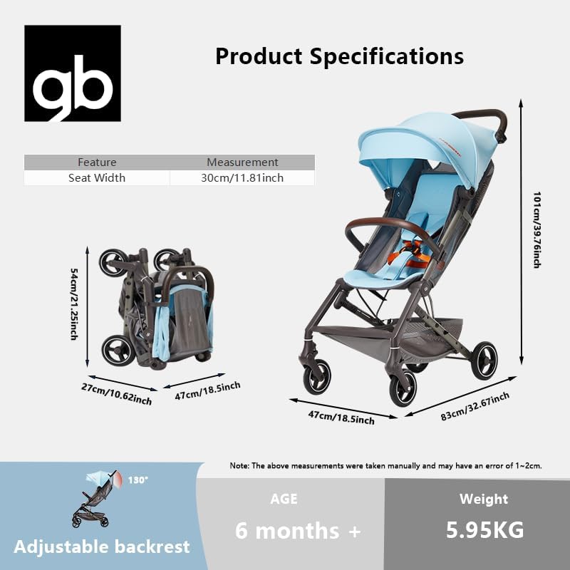 gb FLAM Plus Lightweight Baby Stroller, Easy Fold, Compact Toddler Travel Stroller for Airplane, 5 Point Safety Harness, Yellow - Image 4