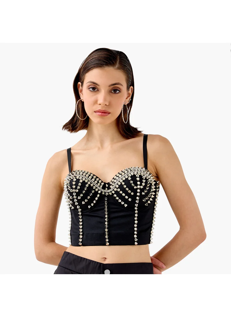2Xtremz Stud Embellished Strappy Crop Top