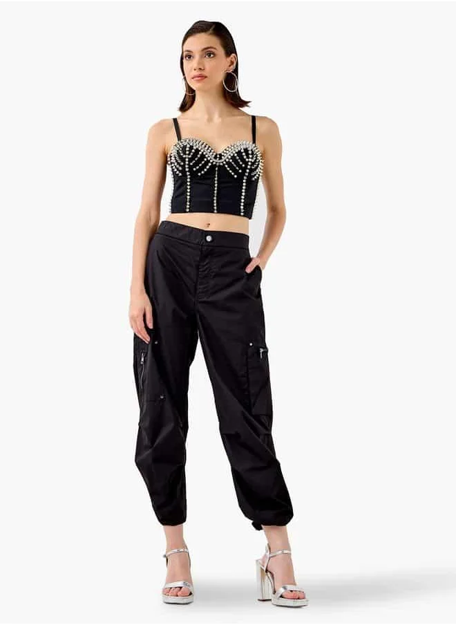 تواكستريمز Stud Embellished Strappy Crop Top