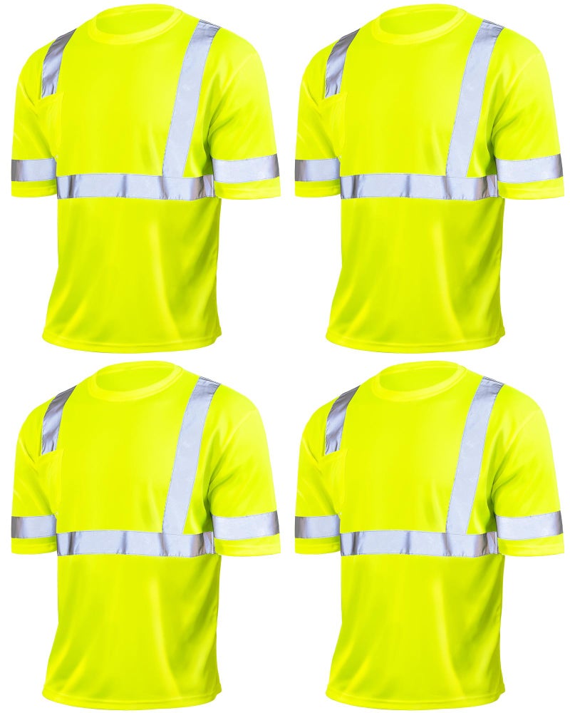 JaGely 4 Pcs Reflective Safety Shirts Short Sleeve High Visibility Hi Vis Tshirts for Construction Work with Front PocketXLarge - Image 2