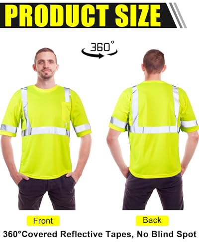 JaGely 4 Pcs Reflective Safety Shirts Short Sleeve High Visibility Hi Vis Tshirts for Construction Work with Front PocketXLarge - Image 3
