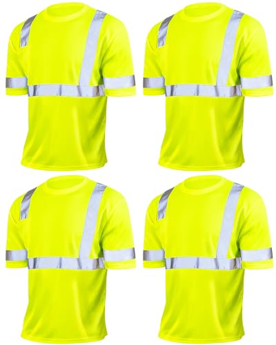 JaGely 4 Pcs Reflective Safety Shirts Short Sleeve High Visibility Hi Vis Tshirts for Construction Work with Front PocketXLarge - Image 1