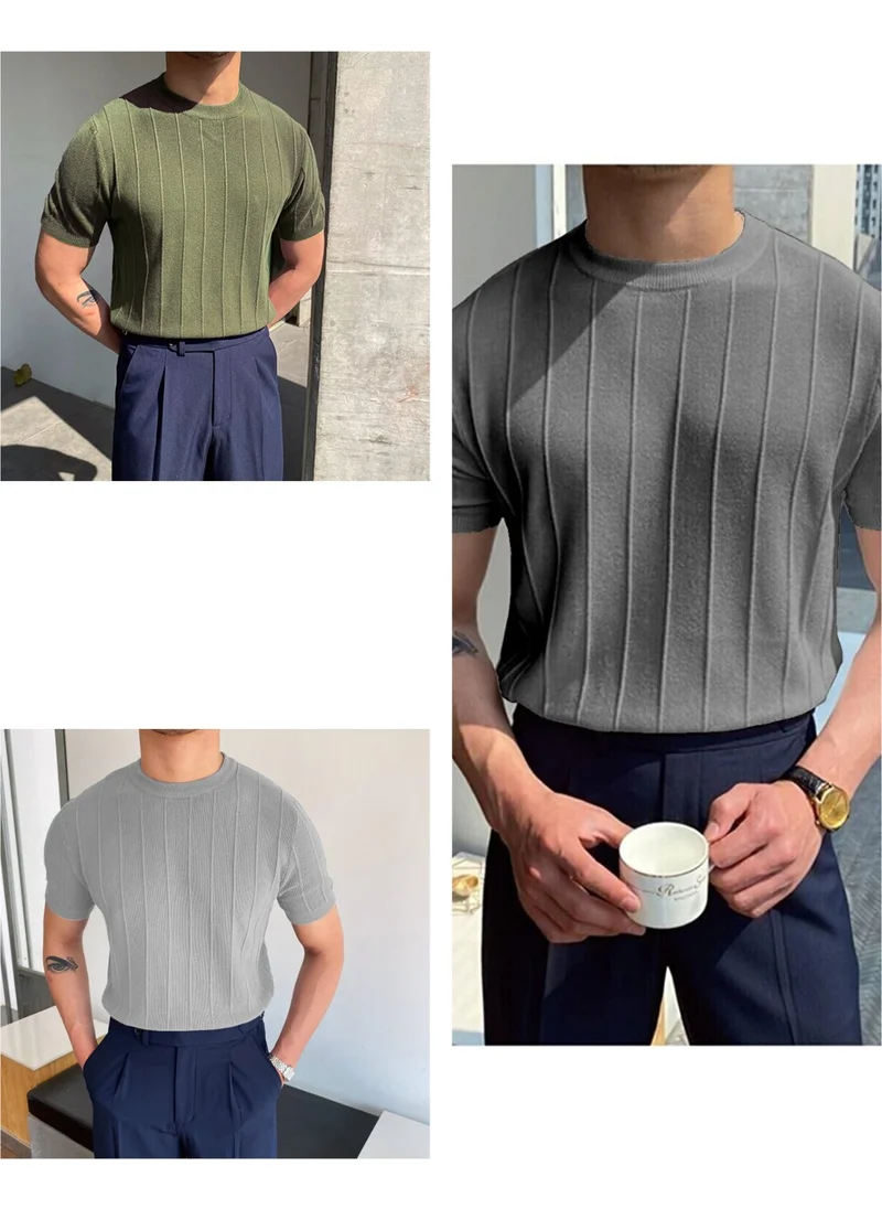 Cool Tarz Cool Style Smoke-Khaki-Grey 3-Piece Men's Round Neck Knitted T-Shirt