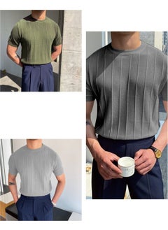 Cool Tarz Cool Style Smoke-Khaki-Grey 3-Piece Men's Round Neck Knitted T-Shirt  - Image 1