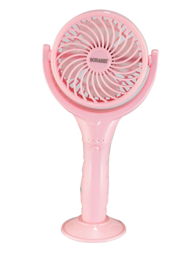 SONASHI Rechargeable Mini Fan With 3 Speeds | Handheld And Portable Design | Continuous Working Of 4.5 Hours | Featured with 30° Angle Adjust and Charging Indicator | 5V Type-C Charge SRF-404 Pink - Image 2