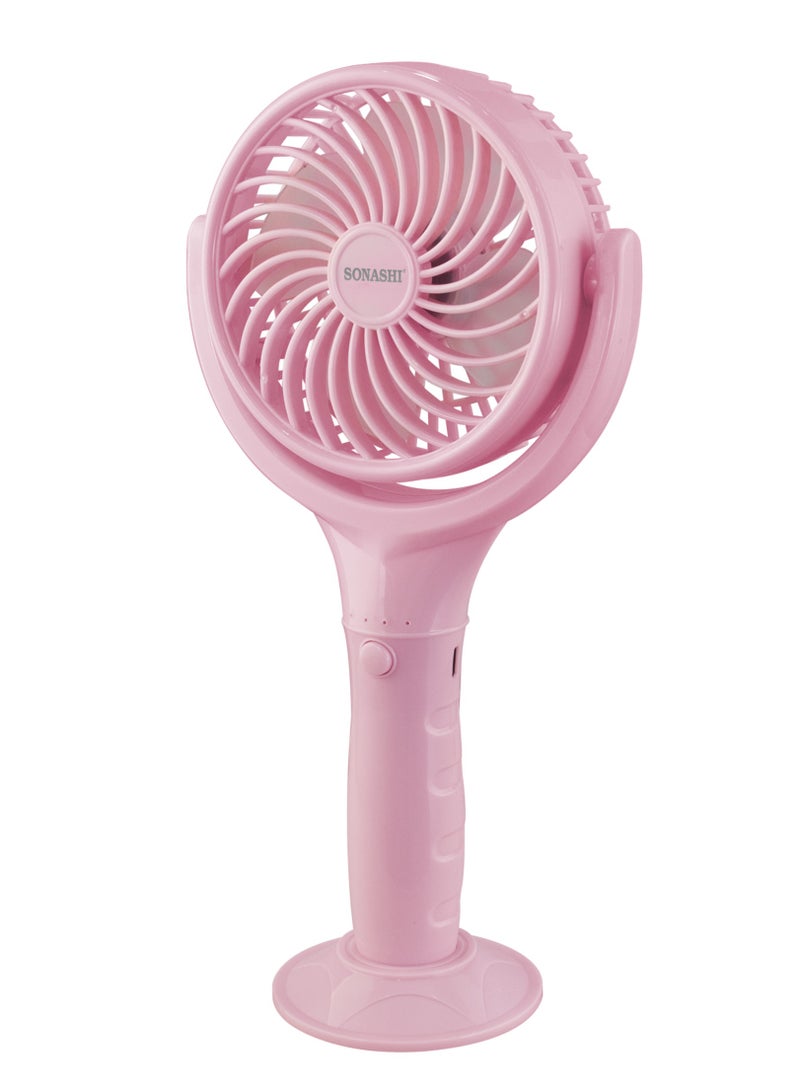SONASHI Rechargeable Mini Fan With 3 Speeds | Handheld And Portable Design | Continuous Working Of 4.5 Hours | Featured with 30° Angle Adjust and Charging Indicator | 5V Type-C Charge SRF-404 Pink - Image 1