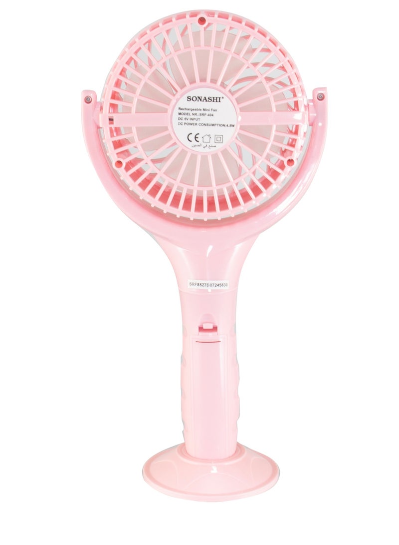 SONASHI Rechargeable Mini Fan With 3 Speeds | Handheld And Portable Design | Continuous Working Of 4.5 Hours | Featured with 30° Angle Adjust and Charging Indicator | 5V Type-C Charge SRF-404 Pink - Image 5