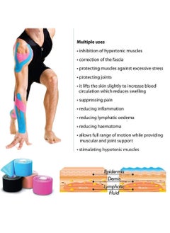 Generic 4 Rolls Waterproof Breathable Kinesiology Tape, Athletic Elastic Kneepad Muscle Pain Relief Knee Taping for Gym Fitness Running Tennis Swimming Football (Black, Skin, Pink, Light Blue)  - Image 5