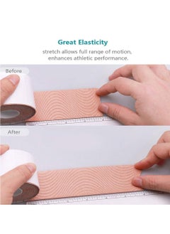 Generic 4 Rolls Waterproof Breathable Kinesiology Tape, Athletic Elastic Kneepad Muscle Pain Relief Knee Taping for Gym Fitness Running Tennis Swimming Football (Black, Skin, Pink, Light Blue)  - Image 3