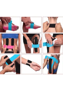 Generic 4 Rolls Waterproof Breathable Kinesiology Tape, Athletic Elastic Kneepad Muscle Pain Relief Knee Taping for Gym Fitness Running Tennis Swimming Football (Black, Skin, Pink, Light Blue)  - Image 4