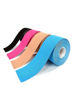Generic 4 Rolls Waterproof Breathable Kinesiology Tape, Athletic Elastic Kneepad Muscle Pain Relief Knee Taping for Gym Fitness Running Tennis Swimming Football (Black, Skin, Pink, Light Blue)  - Image 1