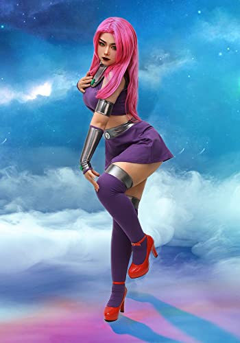 C-ZOFEK US Size Purple Dress Cosplay Costume Halloween Outfit with Stockings (3X-Large) - Image 4