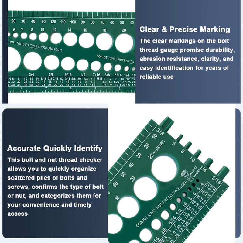 Nut Bolt Size Checker Gauge for Metric and Imperial Thread Tester Easy Size Identification Tool Practical Thread Measuring Gauge Identifier - Image 3