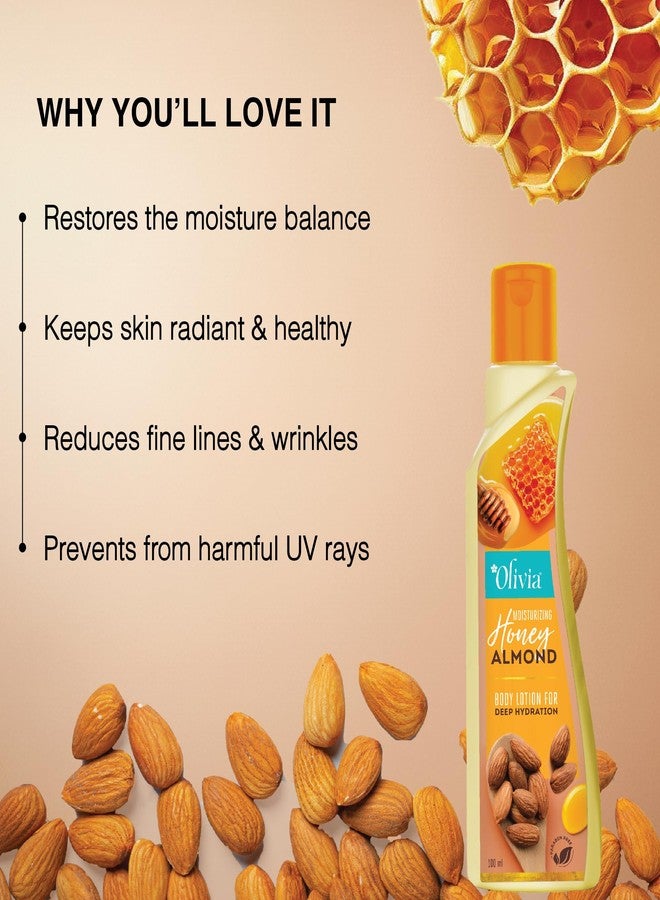 Olivia Honey Almond Body Lotion for Deep Hydration | Non-Sticky Moisturiser with Vitamin E | Repairs Skin, Reduces Wrinkles & Fine Lines, Improves Elasticity | For Rough, Acne-Prone Skin | 100ml - Image 2