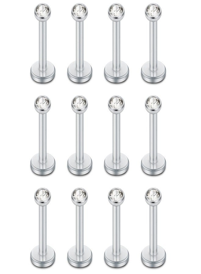 SCERRING 12PCS 16G 2mm Clear CZ Internally Threaded Labret Monroe Lip Ring Tragus Nail Helix Earring Stud Piercing Jewelry Bar Length 8mm - Image 1
