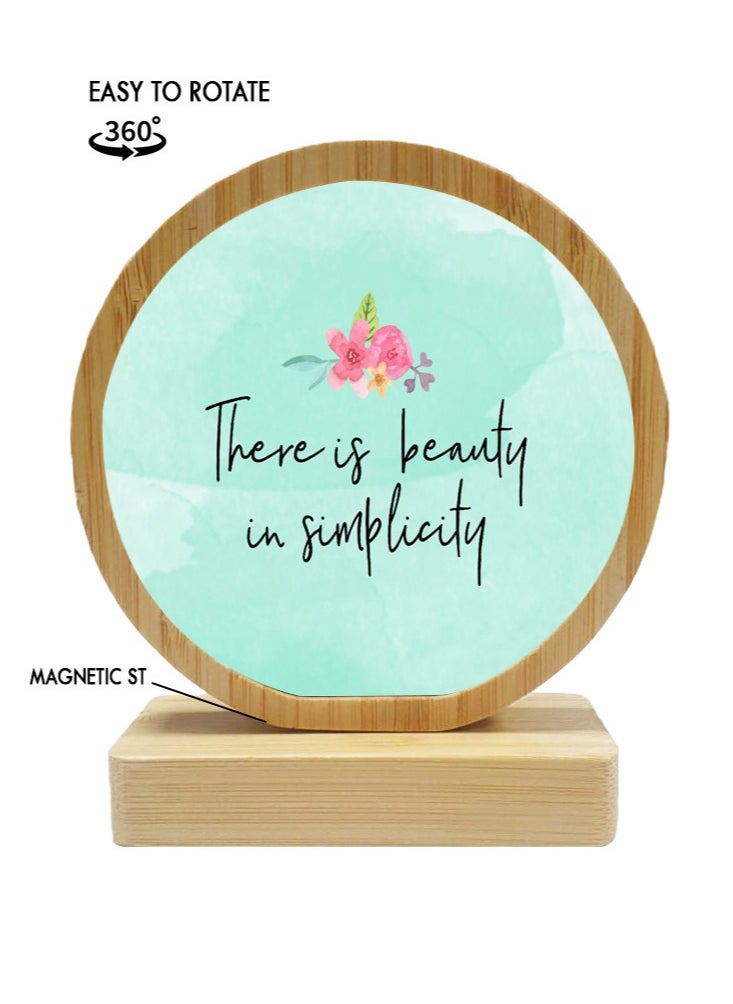 Service Zone - Protective Printed White Round Shape Wooden Photo Frame for Table Top With Portable Stand There Is Beauty In Simplicity - Image 1