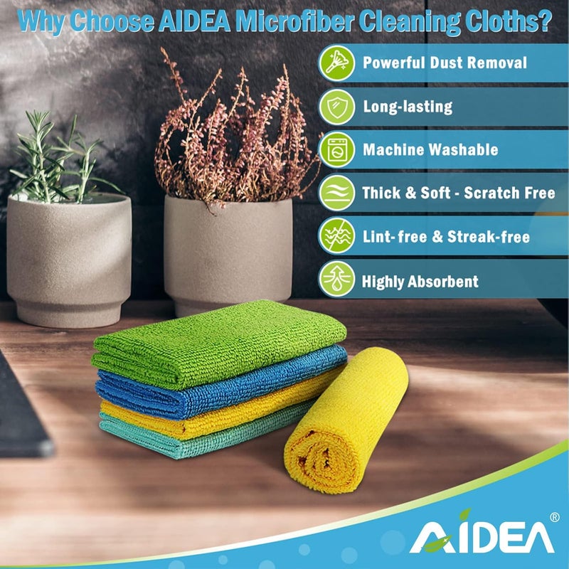 AIDEA Microfibre Cloth Pack of 8 - Multifunctional Reusable Cleaning Cloths, Lint Free and Streak Free - Image 2