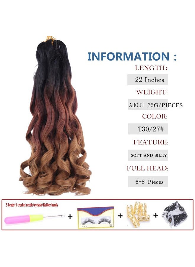 XCXINGJIA - French Curly Braiding Hair Loose Wavy 7 Packs Bouncy Braiding Hair Extensions Synthetic Pre Stretched French Curl Crochet Hair Extensions 75g/Pack (22 inch（7 pack）, TB/30/27#) - Image 1